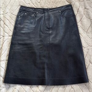 Anne Klein Black Faux Leather A-Line Knee-Length Skirt